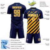 Custom Navy Gold-White Distressed Diagonal Stripe Pattern Sports Sublimation Soccer Uniform Jersey