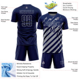 Custom Navy Gray Distressed Diagonal Stripe Pattern Sports Sublimation Soccer Uniform Jersey