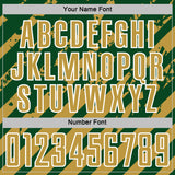 Custom Green Old Gold-White Distressed Diagonal Stripe Pattern Sports Sublimation Soccer Uniform Jersey