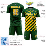 Custom Green Yellow-White Distressed Diagonal Stripe Pattern Sports Sublimation Soccer Uniform Jersey