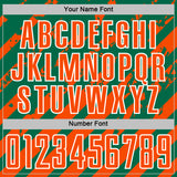 Custom Kelly Green Orange-White Distressed Diagonal Stripe Pattern Sports Sublimation Soccer Uniform Jersey