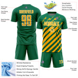 Custom Kelly Green Gold-White Distressed Diagonal Stripe Pattern Sports Sublimation Soccer Uniform Jersey
