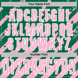 Custom Kelly Green Light Pink-White Distressed Diagonal Stripe Pattern Sports Sublimation Soccer Uniform Jersey