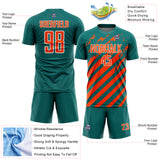 Custom Teal Orange-White Distressed Diagonal Stripe Pattern Sports Sublimation Soccer Uniform Jersey