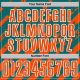 Custom Teal Orange-White Distressed Diagonal Stripe Pattern Sports Sublimation Soccer Uniform Jersey
