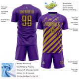 Custom Purple Old Gold-Black Distressed Diagonal Stripe Pattern Sports Sublimation Soccer Uniform Jersey