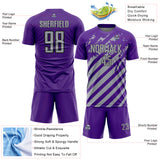 Custom Purple Gray-Black Distressed Diagonal Stripe Pattern Sports Sublimation Soccer Uniform Jersey