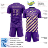 Custom Purple Cream Distressed Diagonal Stripe Pattern Sports Sublimation Soccer Uniform Jersey