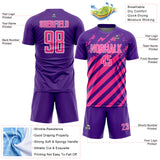 Custom Purple Pink-White Distressed Diagonal Stripe Pattern Sports Sublimation Soccer Uniform Jersey