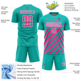 Custom Aqua Pink-White Distressed Diagonal Stripe Pattern Sports Sublimation Soccer Uniform Jersey