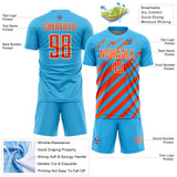 Custom Sky Blue Orange-White Distressed Diagonal Stripe Pattern Sports Sublimation Soccer Uniform Jersey