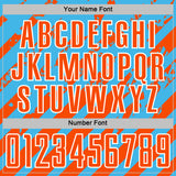 Custom Sky Blue Orange-White Distressed Diagonal Stripe Pattern Sports Sublimation Soccer Uniform Jersey