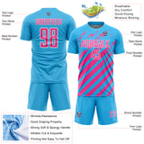 Custom Sky Blue Pink-White Distressed Diagonal Stripe Pattern Sports Sublimation Soccer Uniform Jersey