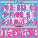 Custom Sky Blue Pink-White Distressed Diagonal Stripe Pattern Sports Sublimation Soccer Uniform Jersey