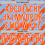 Custom Light Blue Orange-White Distressed Diagonal Stripe Pattern Sports Sublimation Soccer Uniform Jersey