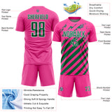 Custom Pink Kelly Green-White Distressed Diagonal Stripe Pattern Sports Sublimation Soccer Uniform Jersey