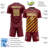 Custom Burgundy Old Gold-White Distressed Diagonal Stripe Pattern Sports Sublimation Soccer Uniform Jersey