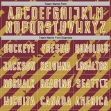 Custom Burgundy Old Gold-White Distressed Diagonal Stripe Pattern Sports Sublimation Soccer Uniform Jersey