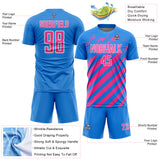 Custom Powder Blue Pink-White Distressed Diagonal Stripe Pattern Sports Sublimation Soccer Uniform Jersey
