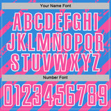 Custom Powder Blue Pink-White Distressed Diagonal Stripe Pattern Sports Sublimation Soccer Uniform Jersey