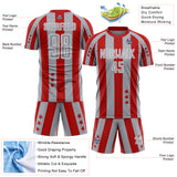 Custom Red Gray-White Stars And Stripes Sports Sublimation Soccer Uniform Jersey