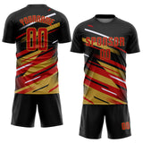 Custom Black Red Old Gold-White Grunge Stripe And Grainy Sports Sublimation Soccer Uniform Jersey