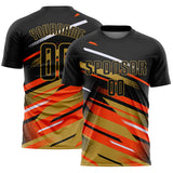 Custom Black Orange Old Gold-White Grunge Stripe And Grainy Sports Sublimation Soccer Uniform Jersey