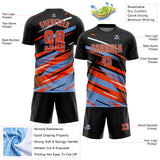 Custom Black Orange Powder Blue-White Grunge Stripe And Grainy Sports Sublimation Soccer Uniform Jersey