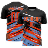 Custom Black Orange Powder Blue-White Grunge Stripe And Grainy Sports Sublimation Soccer Uniform Jersey