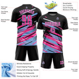 Custom Black Pink Light Blue-White Grunge Stripe And Grainy Sports Sublimation Soccer Uniform Jersey