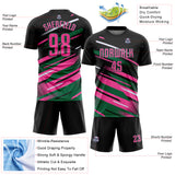 Custom Black Pink Kelly Green-White Grunge Stripe And Grainy Sports Sublimation Soccer Uniform Jersey