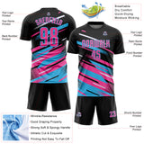Custom Black Pink Sky Blue-White Grunge Stripe And Grainy Sports Sublimation Soccer Uniform Jersey