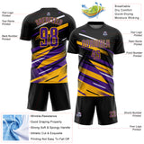Custom Black Purple Gold-White Grunge Stripe And Grainy Sports Sublimation Soccer Uniform Jersey
