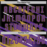 Custom Black Purple Old Gold-White Grunge Stripe And Grainy Sports Sublimation Soccer Uniform Jersey