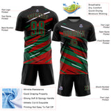 Custom Black Kelly Green Red-White Grunge Stripe And Grainy Sports Sublimation Soccer Uniform Jersey