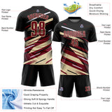 Custom Black Crimson Cream-White Grunge Stripe And Grainy Sports Sublimation Soccer Uniform Jersey