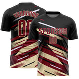 Custom Black Crimson Cream-White Grunge Stripe And Grainy Sports Sublimation Soccer Uniform Jersey
