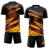 Custom Black Crimson Gold-White Grunge Stripe And Grainy Sports Sublimation Soccer Uniform Jersey