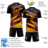 Custom Black Crimson Gold-White Grunge Stripe And Grainy Sports Sublimation Soccer Uniform Jersey