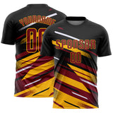 Custom Black Crimson Gold-White Grunge Stripe And Grainy Sports Sublimation Soccer Uniform Jersey