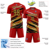 Custom Red Old Gold Black-White Grunge Stripe And Grainy Sports Sublimation Soccer Uniform Jersey