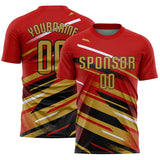 Custom Red Old Gold Black-White Grunge Stripe And Grainy Sports Sublimation Soccer Uniform Jersey