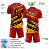 Custom Red Black Gold-White Grunge Stripe And Grainy Sports Sublimation Soccer Uniform Jersey