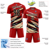 Custom Red Black Cream-White Grunge Stripe And Grainy Sports Sublimation Soccer Uniform Jersey