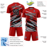 Custom Red Black Gray-White Grunge Stripe And Grainy Sports Sublimation Soccer Uniform Jersey