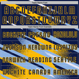 Custom Navy Light Blue Gold-White Grunge Stripe And Grainy Sports Sublimation Soccer Uniform Jersey