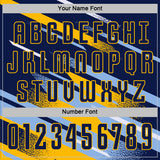 Custom Navy Light Blue Gold-White Grunge Stripe And Grainy Sports Sublimation Soccer Uniform Jersey