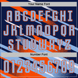 Custom Navy Light Blue Orange-White Grunge Stripe And Grainy Sports Sublimation Soccer Uniform Jersey