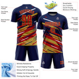 Custom Navy Red Old Gold-White Grunge Stripe And Grainy Sports Sublimation Soccer Uniform Jersey