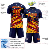Custom Navy Red Gold-White Grunge Stripe And Grainy Sports Sublimation Soccer Uniform Jersey